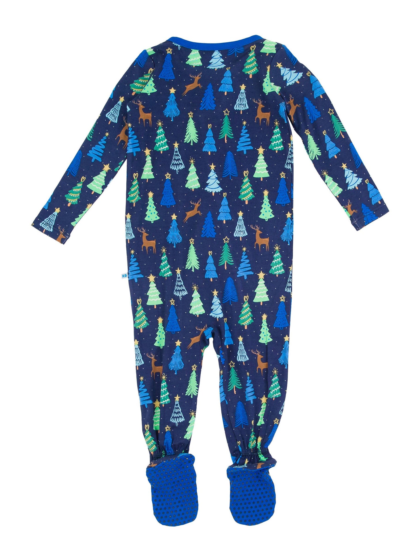 SoftSnooze™ Baby Boys Bamboo Viscose Merry Blue Pines Footed One Piece Pajama