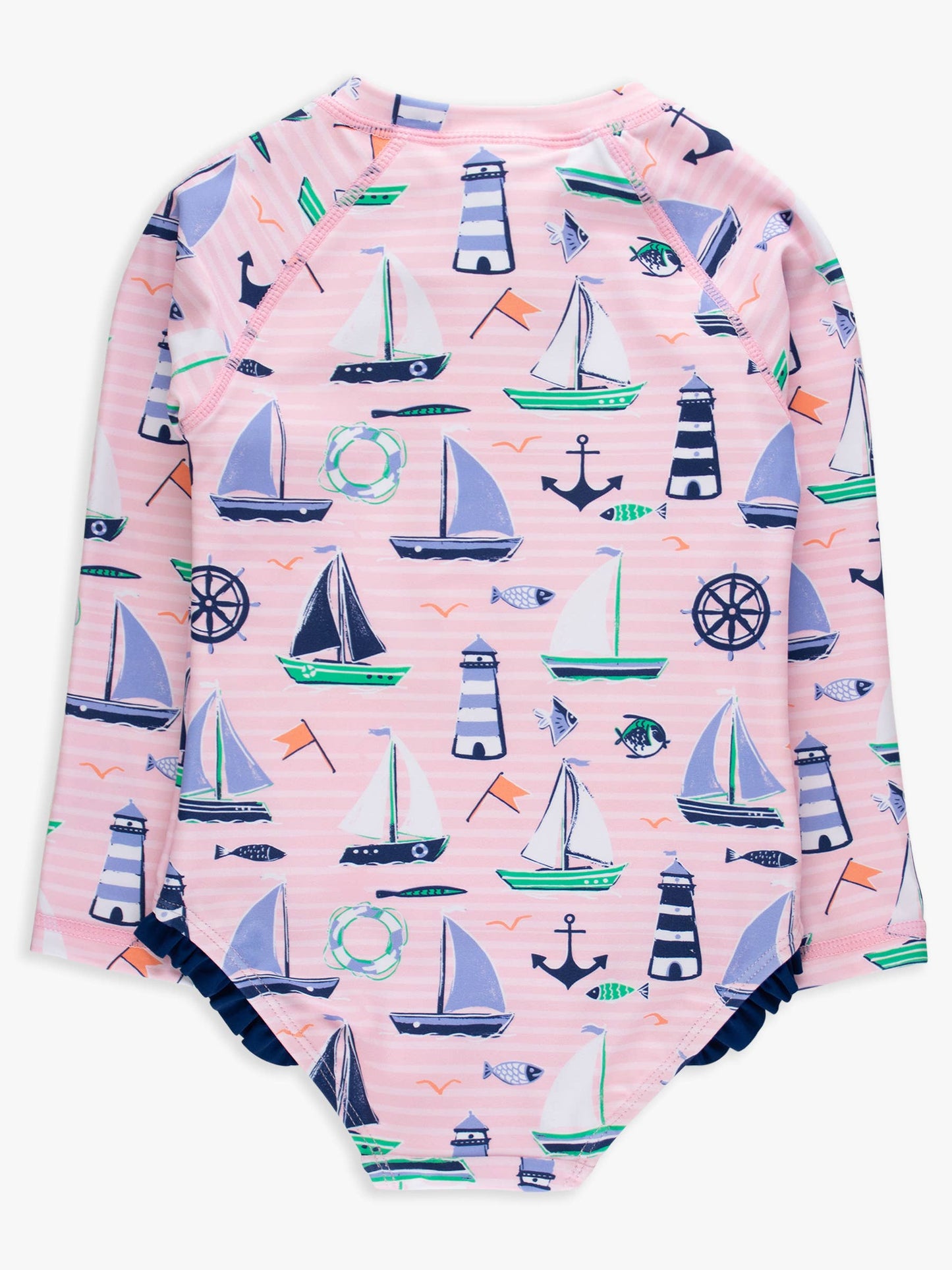 Girls Pink Sweet Sails Long Sleeve One Piece Rash Guard Swimsuit