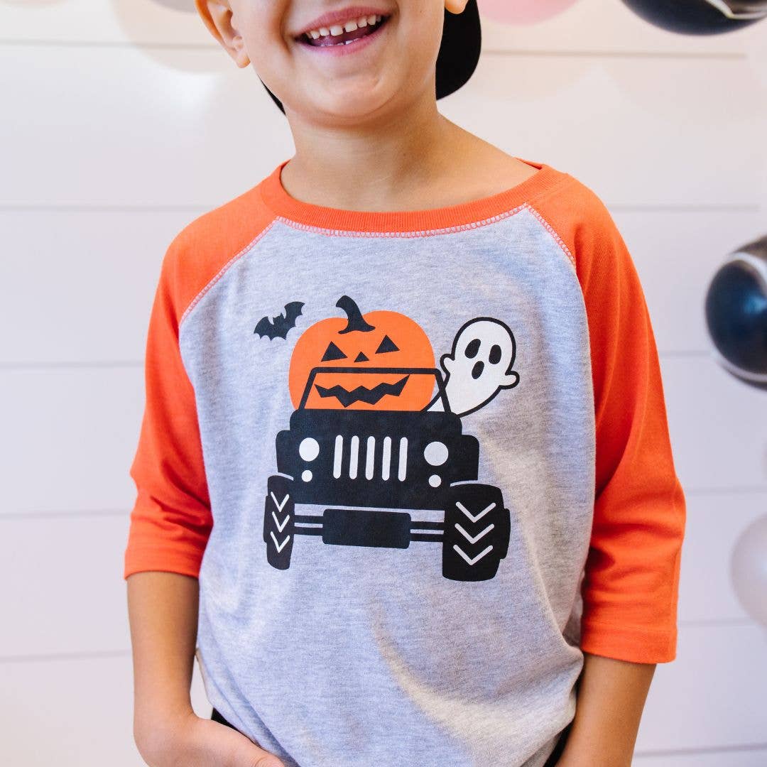 Pumpkin Monster Truck Halloween 3/4 Shirt - Boys Clothing