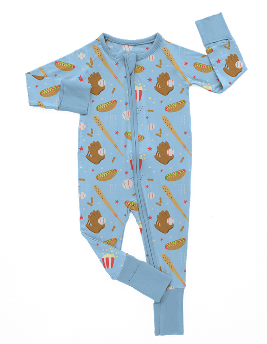 Blue Ballpark Zip Convertible Romper