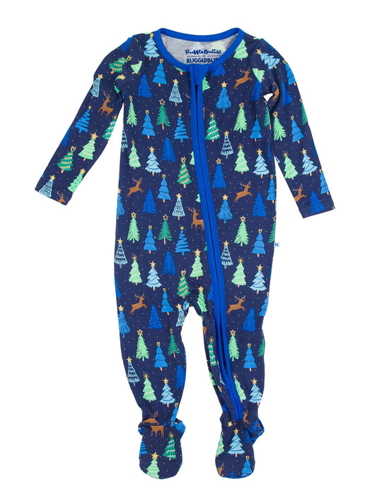 SoftSnooze™ Baby Boys Bamboo Viscose Merry Blue Pines Footed One Piece Pajama