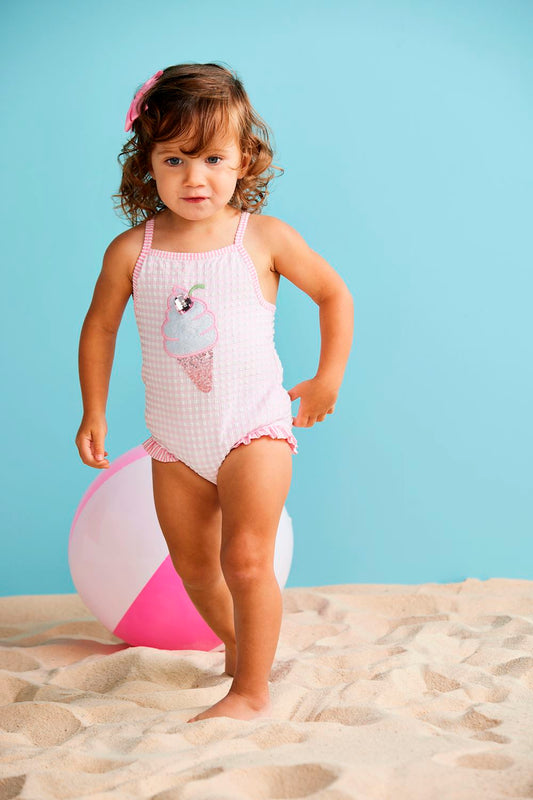 Pink Check Glitter Ice Cream Swimsuit