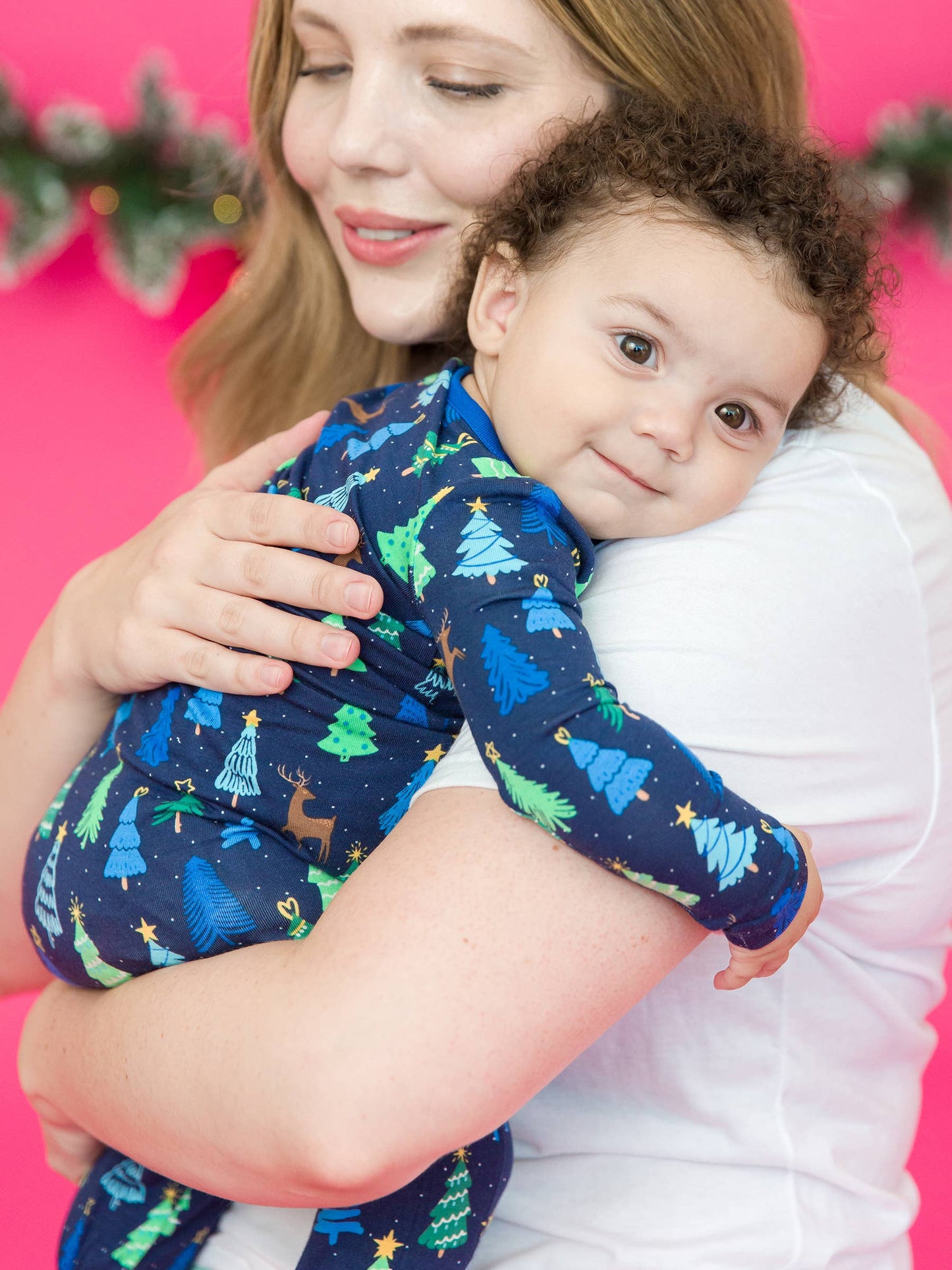 SoftSnooze™ Baby Boys Bamboo Viscose Merry Blue Pines Footed One Piece Pajama