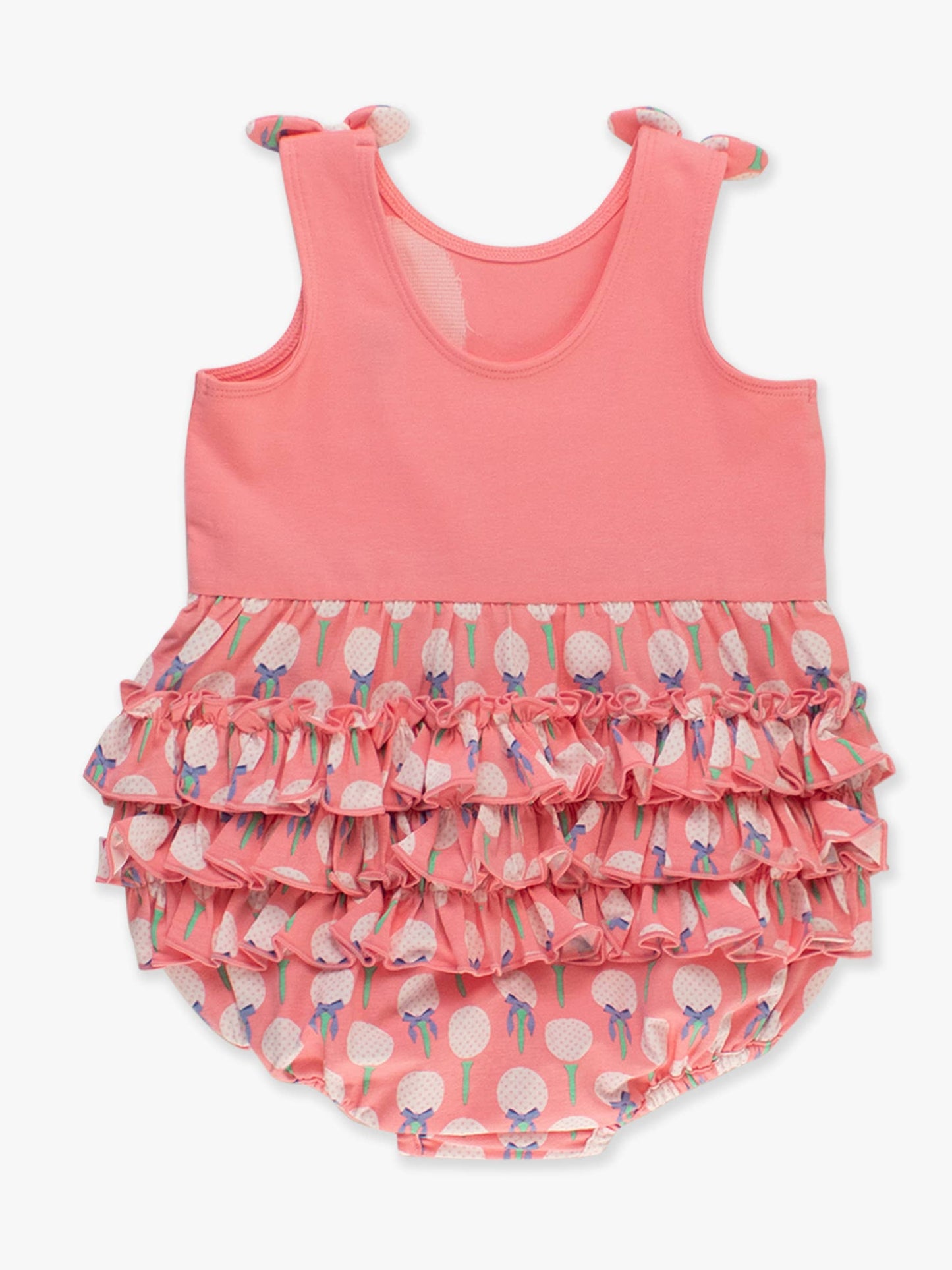 Baby Girls Pink Tee Time Knit Tie Shoulder Bubble Romper
