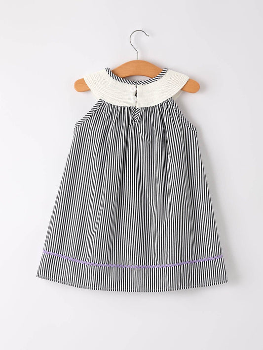 Halloween Striped "Trick Or Treat" Smock Embroidered Girl Dress
