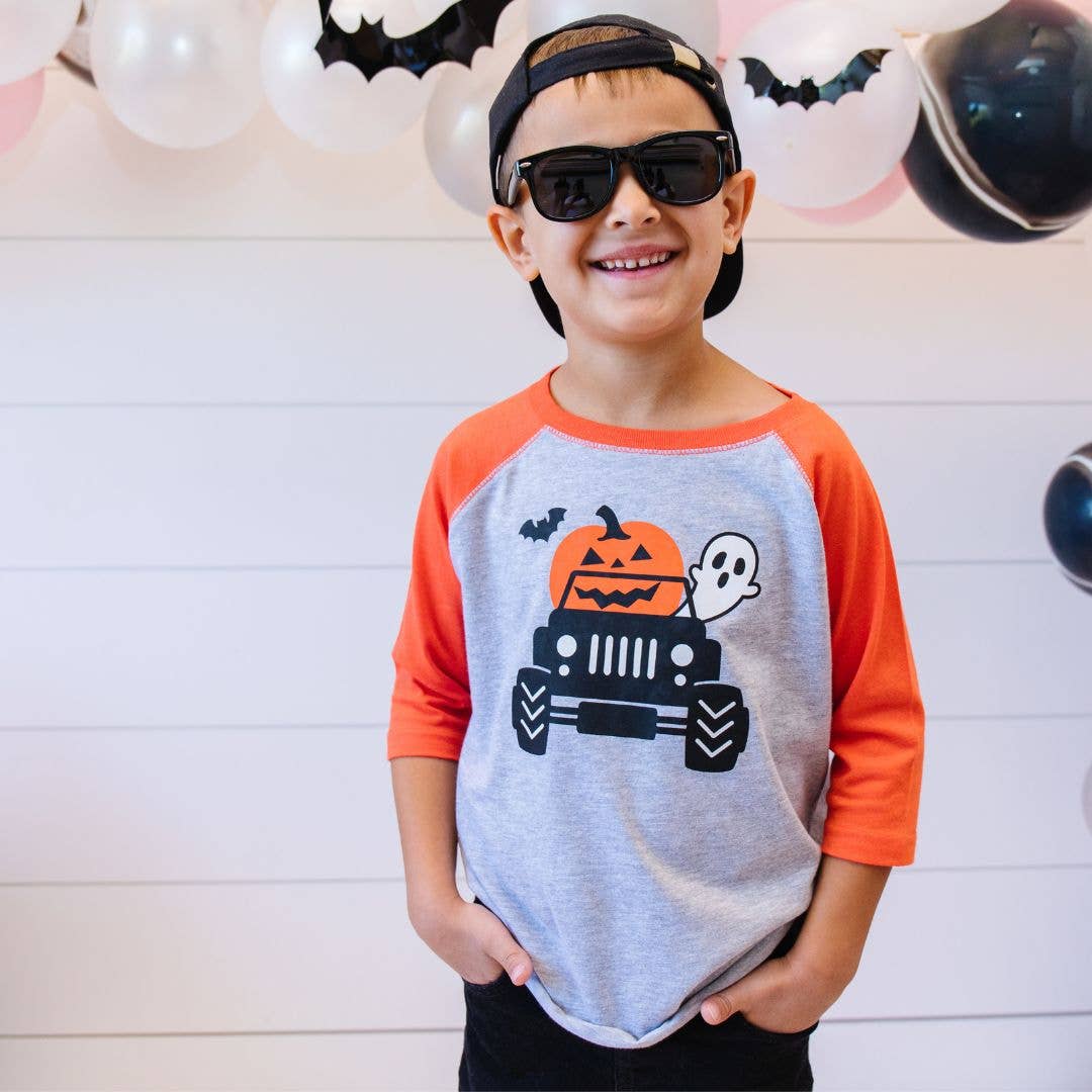 Pumpkin Monster Truck Halloween 3/4 Shirt - Boys Clothing
