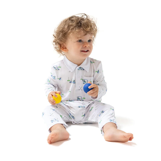 Polo Romper - Baby Golf Carts Blue