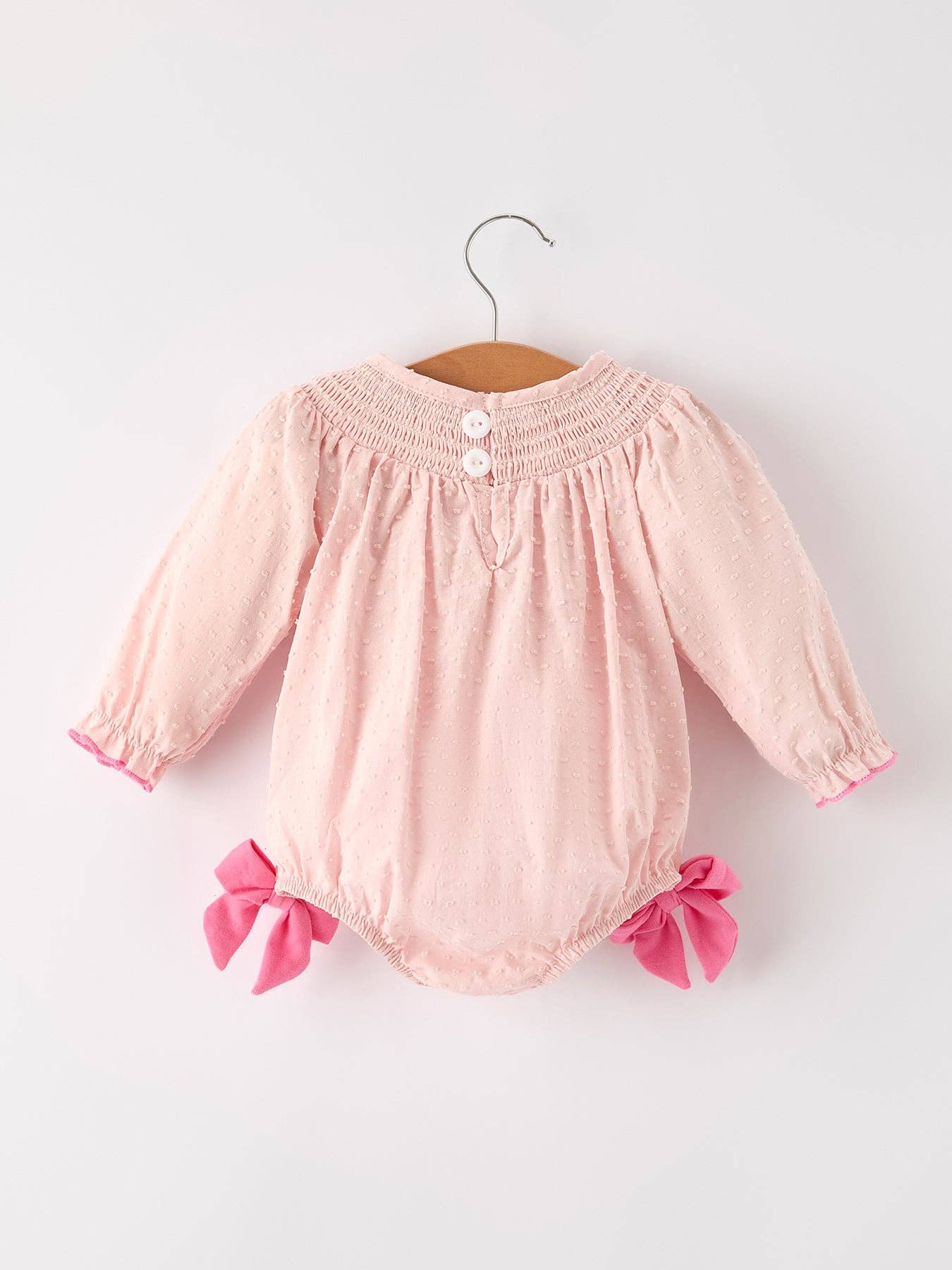 Halloween Light Pink Ghost Embroidery Smock Floral Girls Romper