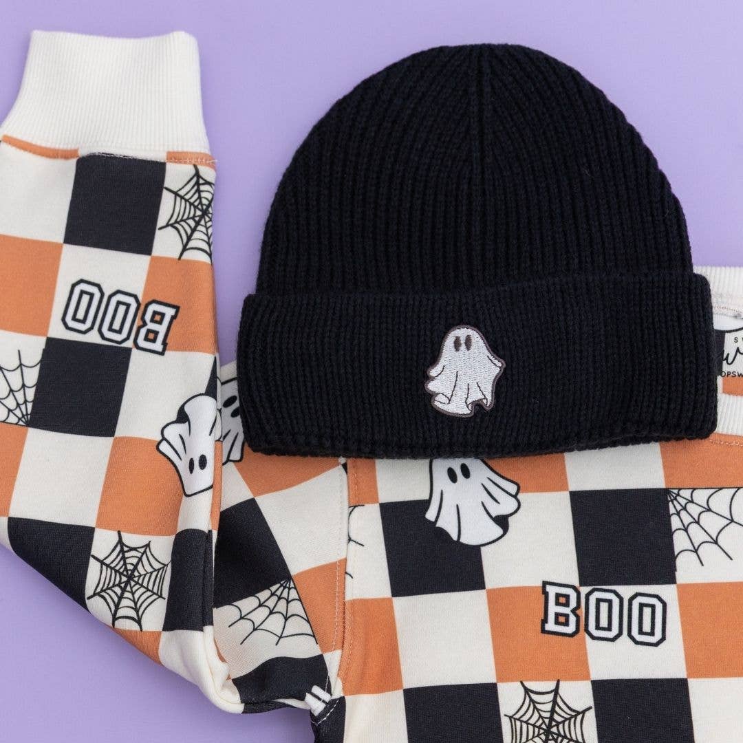 Ghost Patch Halloween Beanie - Black - Fall 2025