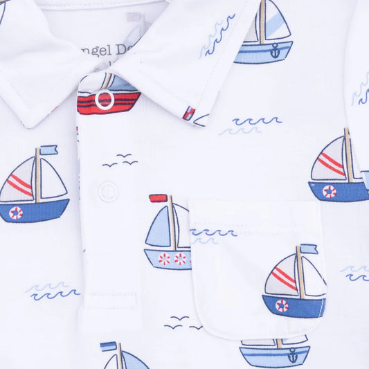 Bubbly Sailboats Blue - Polo with Casual Short