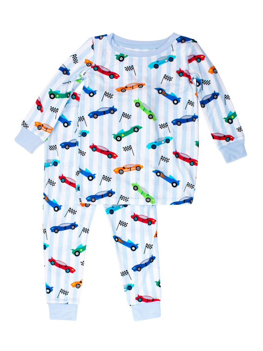 SoftSnooze™ Boys Bamboo Viscose Let's Roll Racecars Long Sleeve Pajama Set
