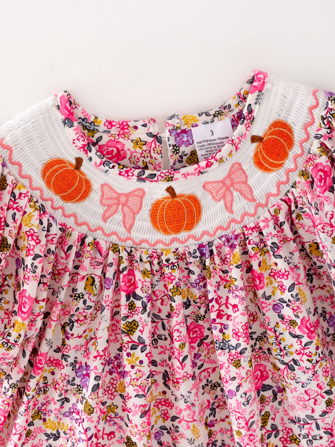 Pumpkin Girls Smocking Pumpkin Bow Embroidered Short Sleeve Dress