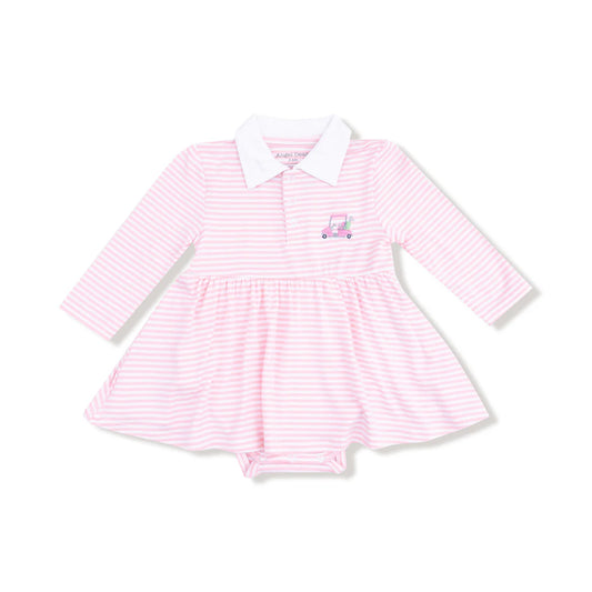 Long Sleeve Polo Bodysuit Dress - Baby Golf Carts Pink
