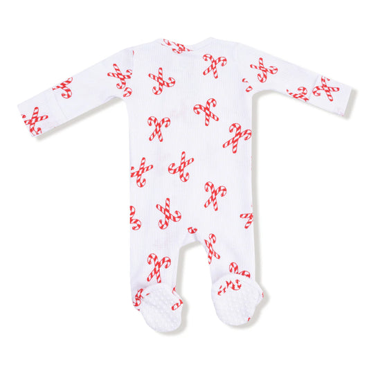 2 Way Zipper Footie - Candy Canes