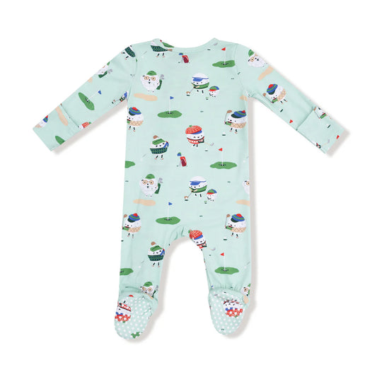 2 Way Zipper Footie - Golf Pros Green