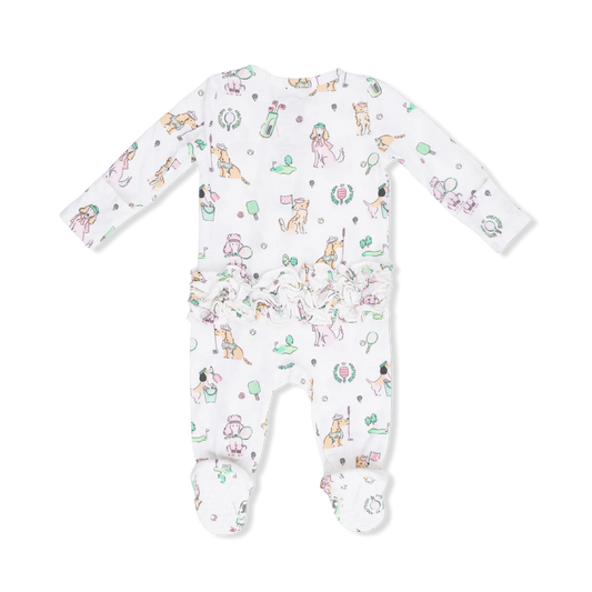 Country Club Dogs Pink - 2 Way Ruffle Back Zipper Footie