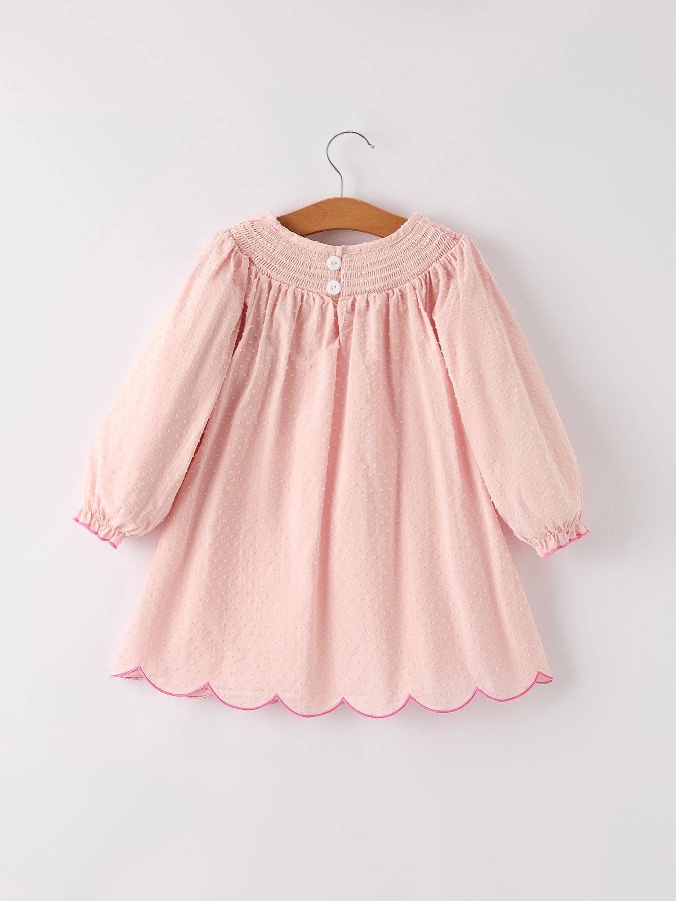 Halloween Light Pink Ghost Embroidery Smock Girl Dress
