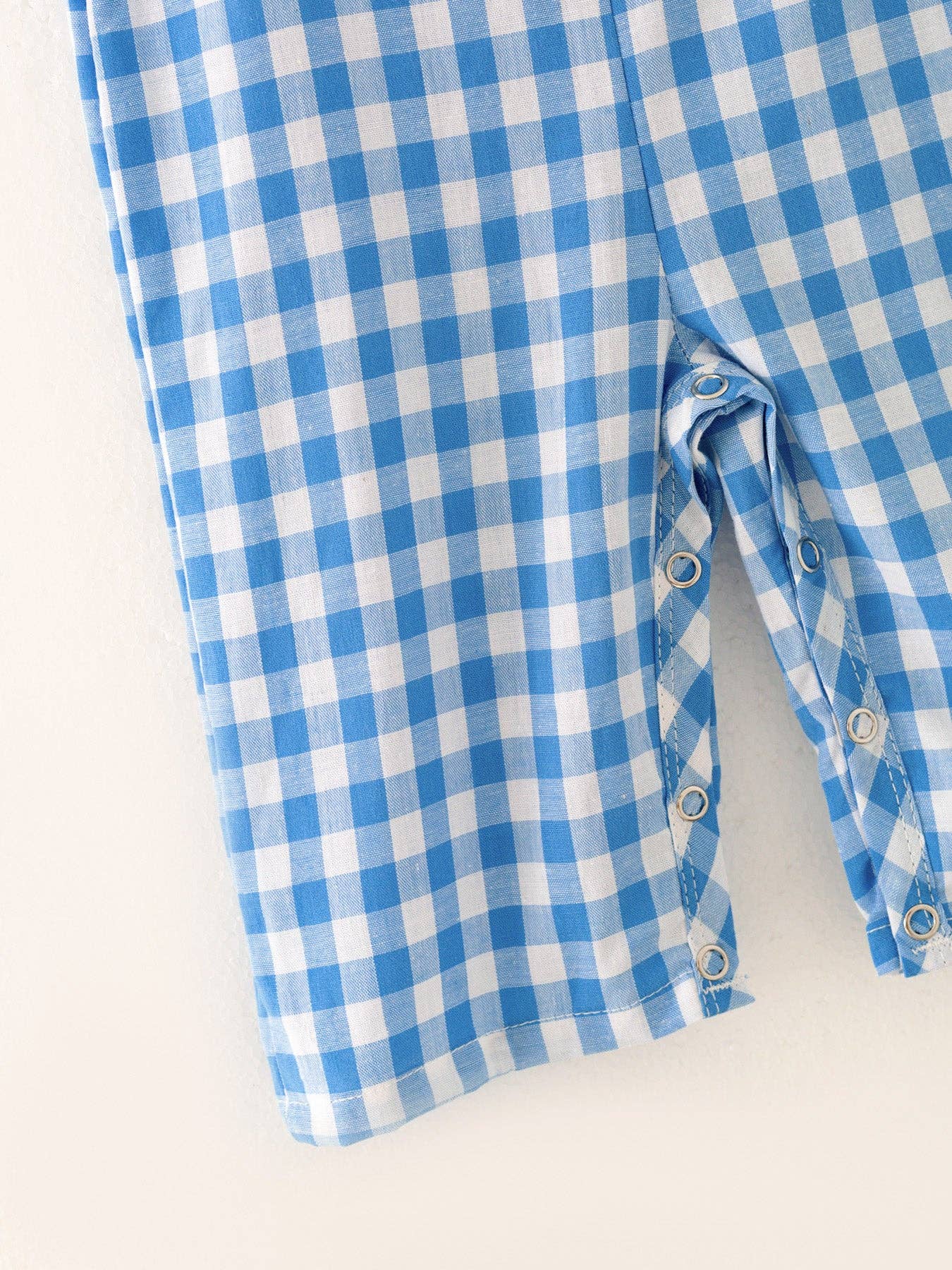 Pumpkin Blue Boys Smocking Embroidered Plaid Romper