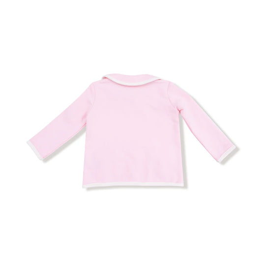 Tweed Style Jacket with Bow Pockets - Varsity Pink French Terry