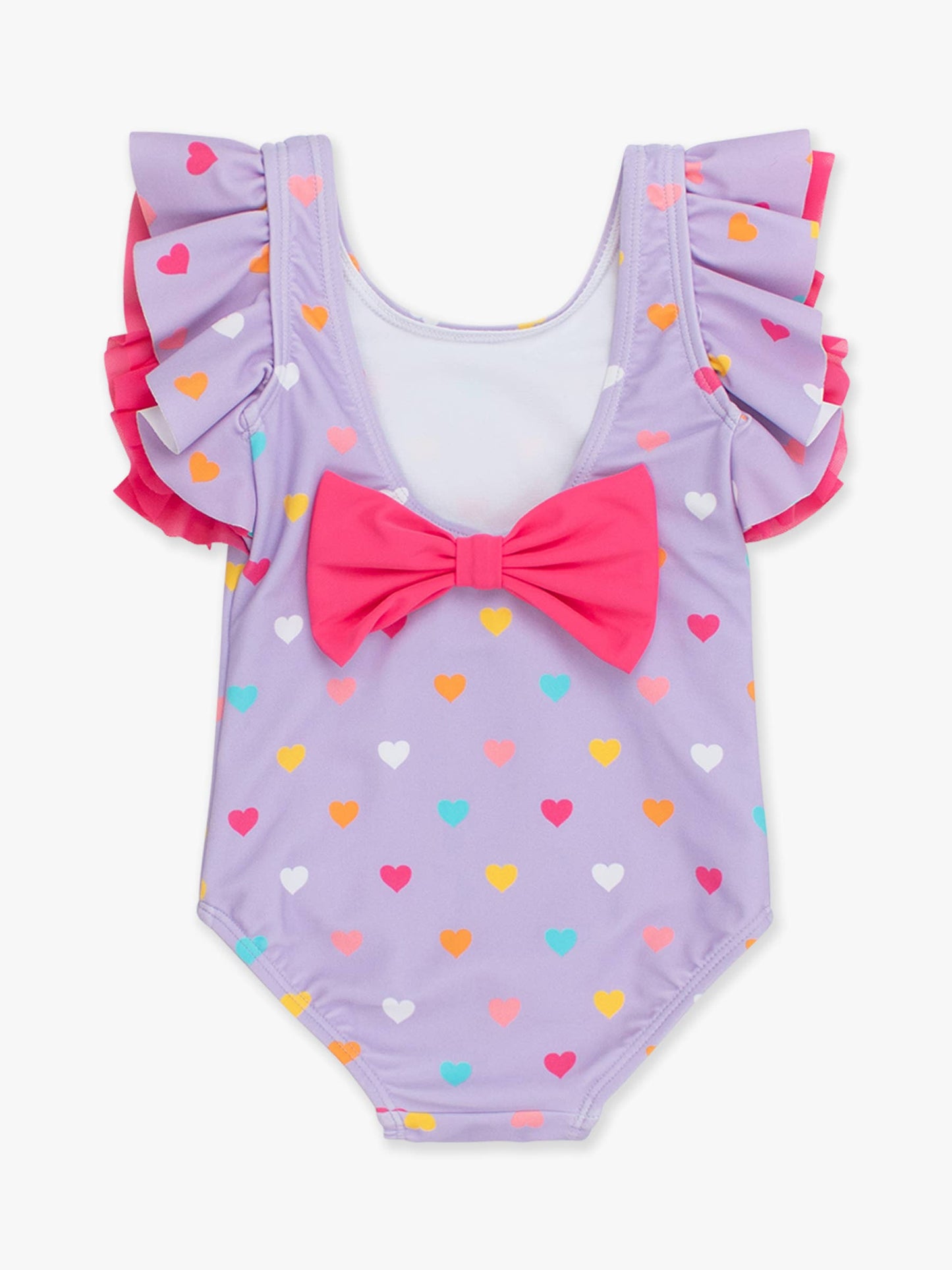 Girls Lavender Colorful Hearts Butterfly Sleeve One Piece Swimsuit