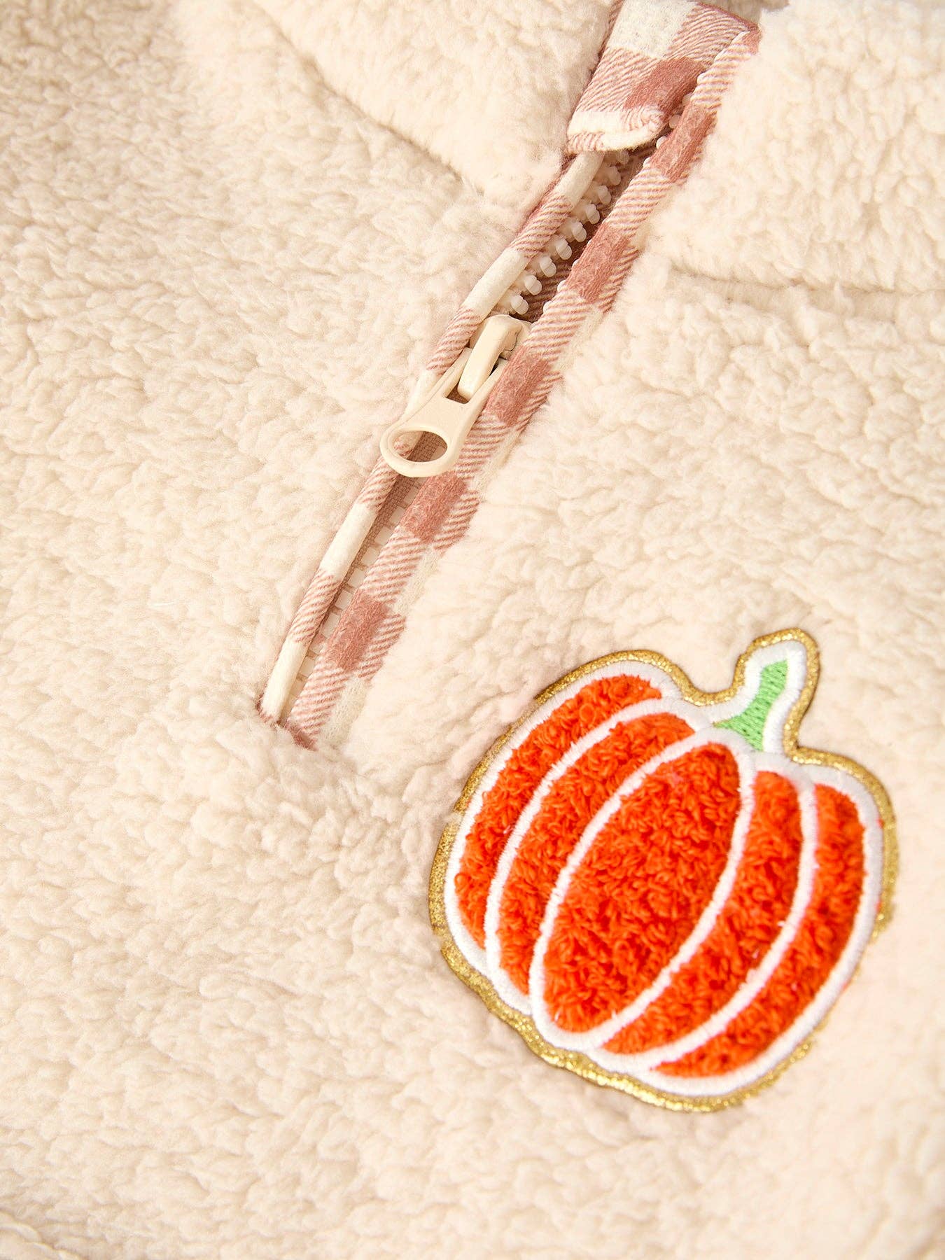 Girls Pumpkin Furry Top, Plaid Pants with Matching Headband
