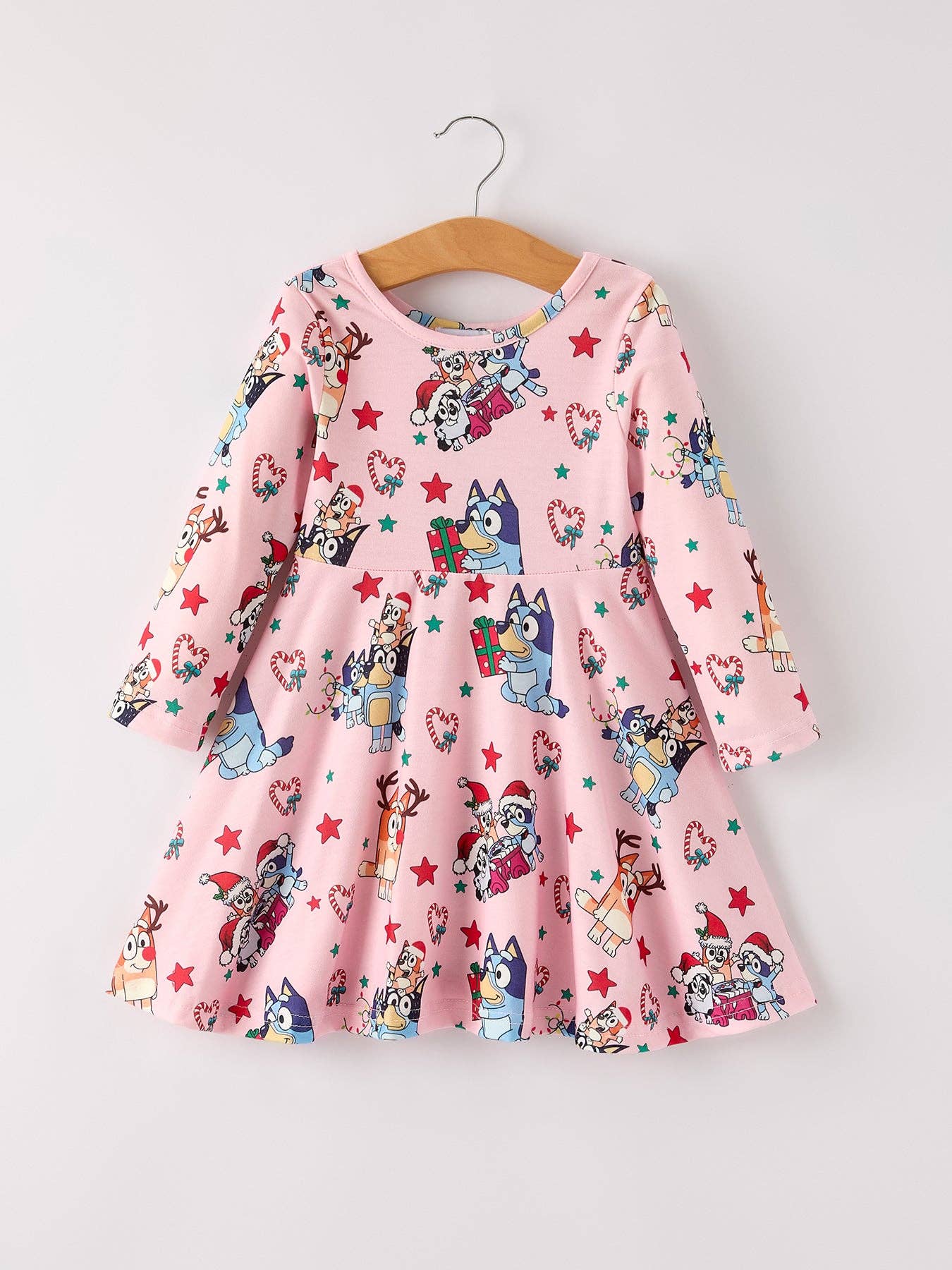 Bluey Christmas Character Print Pink Girls Dress