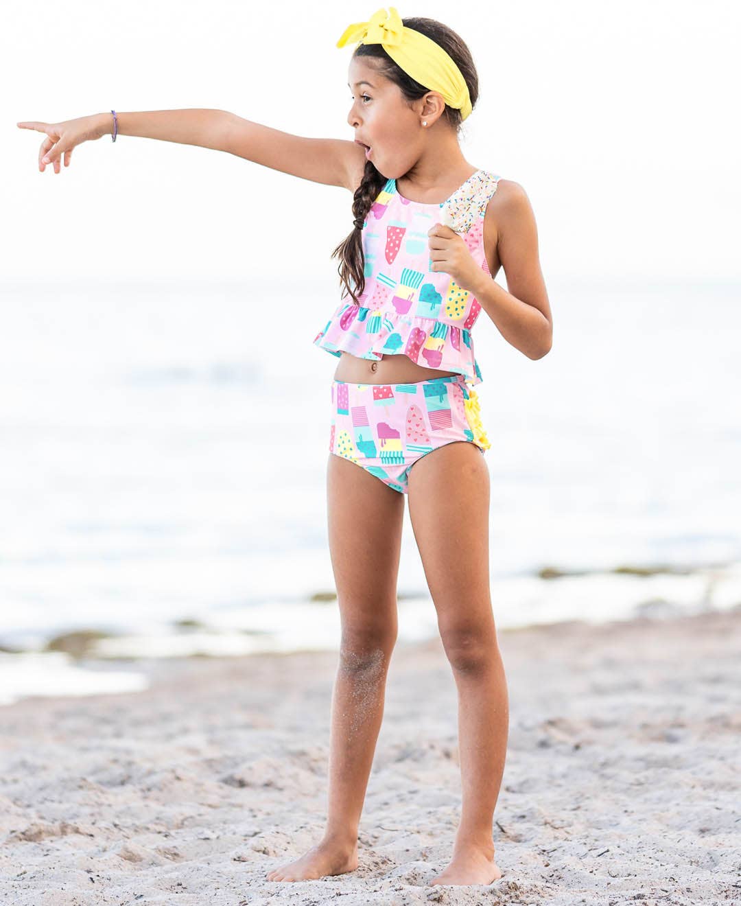 Girls Ice Cream Social Peplum Tankini 2-Piece Swimsuit with Signature Rear Ruffles