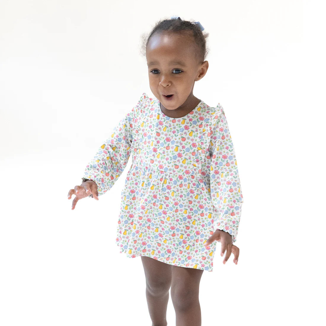 Ruffle Long Sleeve Bodysuit Dress - Fruit Floral