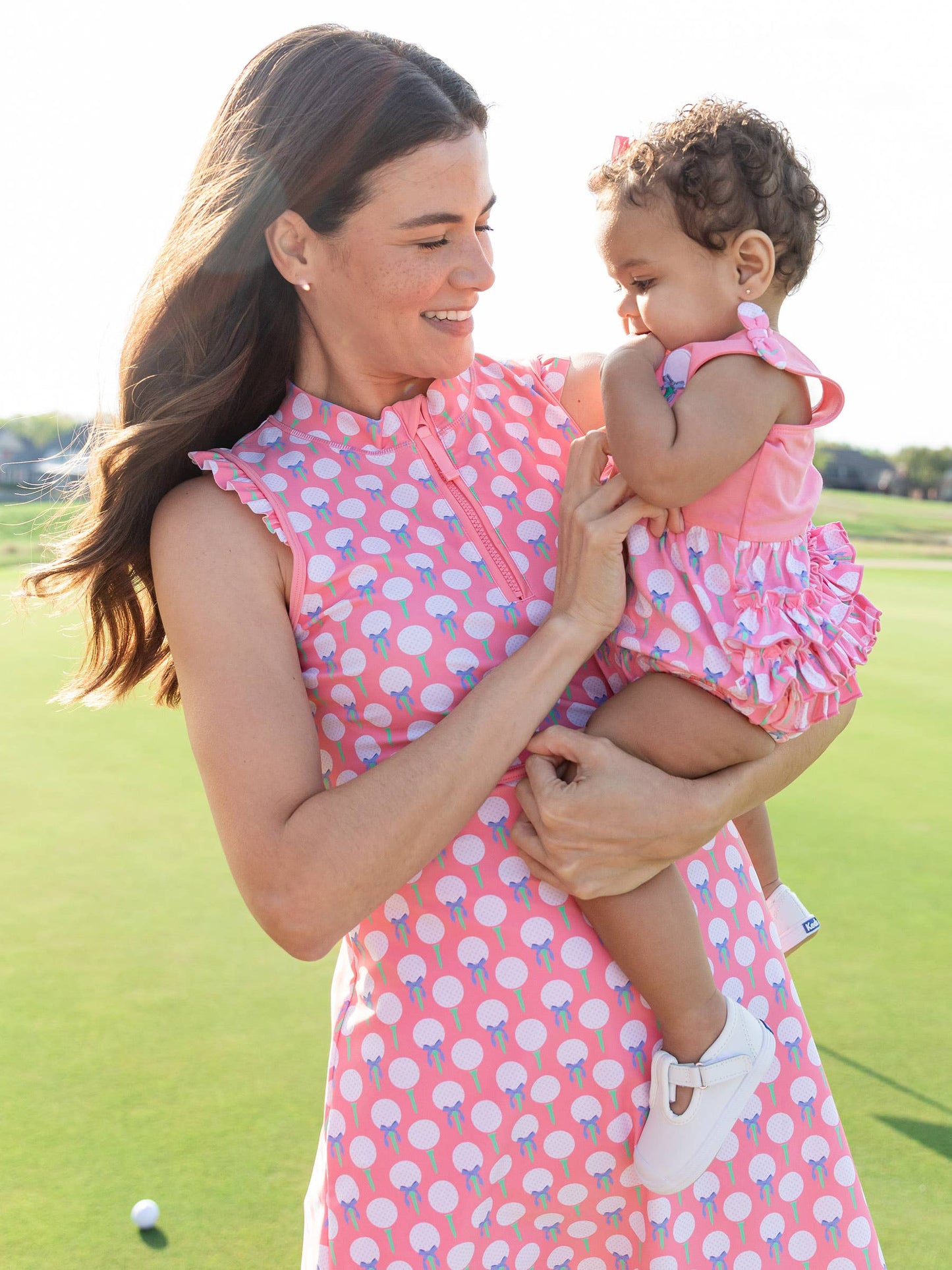 Baby Girls Pink Tee Time Knit Tie Shoulder Bubble Romper