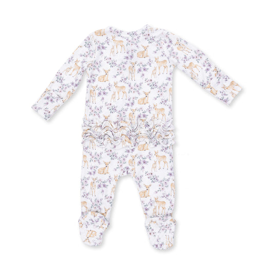 Floral Deer - 2 Way Ruffle Back Zipper Footie