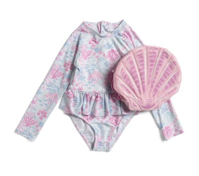 Ocean Friends Rash Guard Swimsuit with Shell Backpack