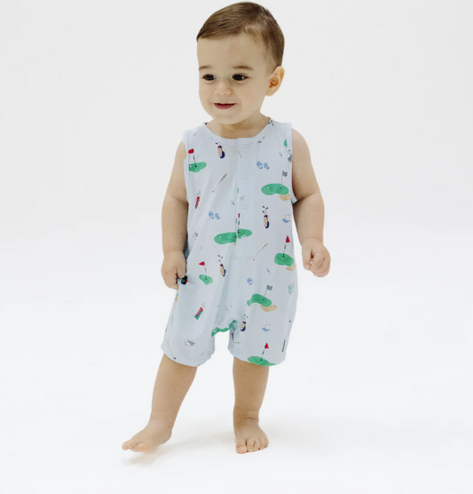 Golf Things Blue Bamboo Sleeveless Shortie Romper