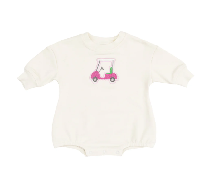 French Terry Sweatshirt Bubble with Applique - Golf Cart Pink