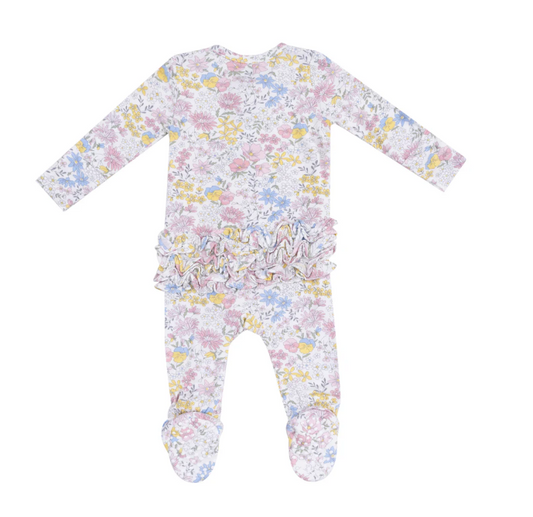 2 Way Zipper Ruffle Back Footie - Viola Floral