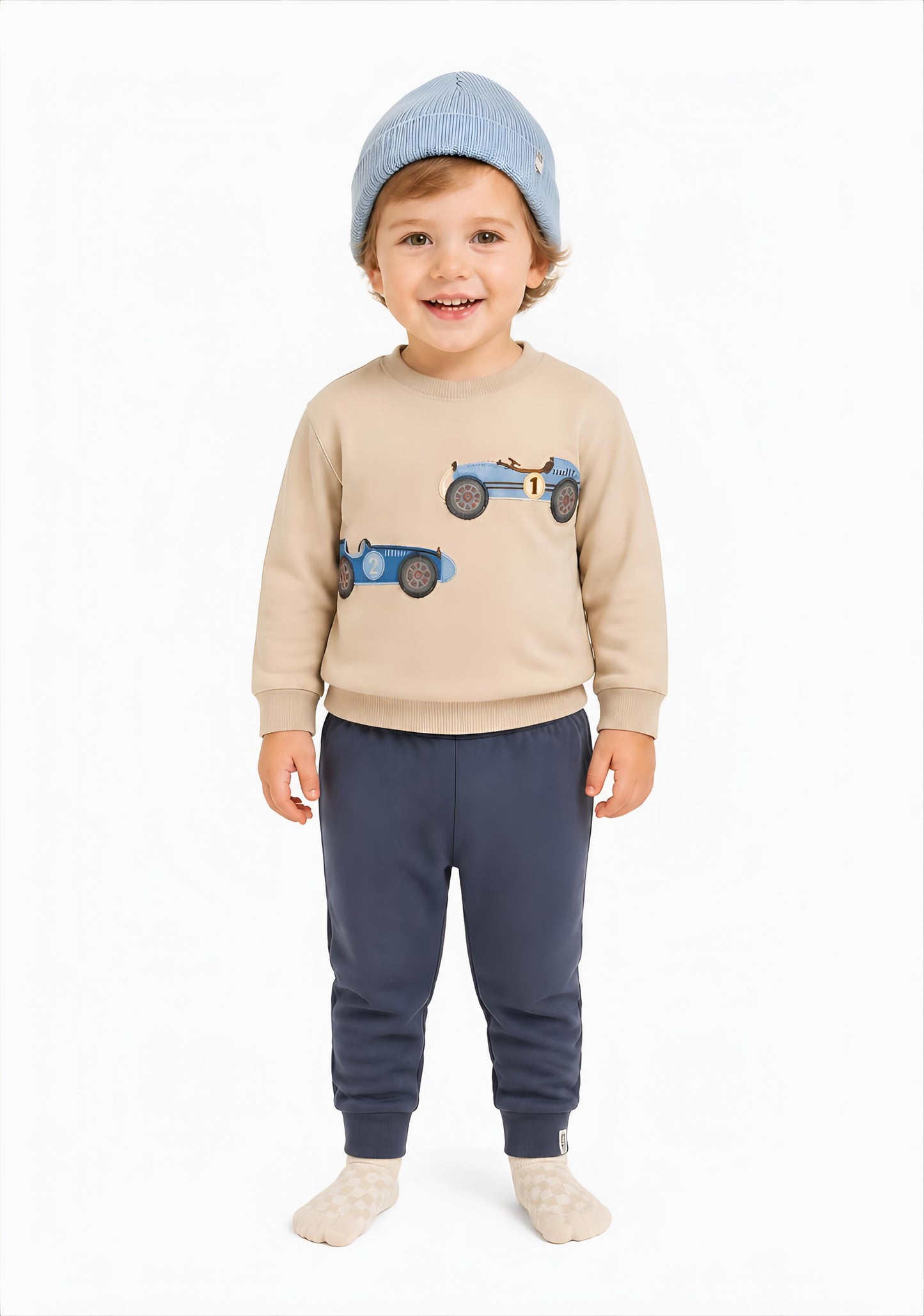 Boys Racecar 4-Piece Set – Sweatshirt, Joggers, Beanie & Socks