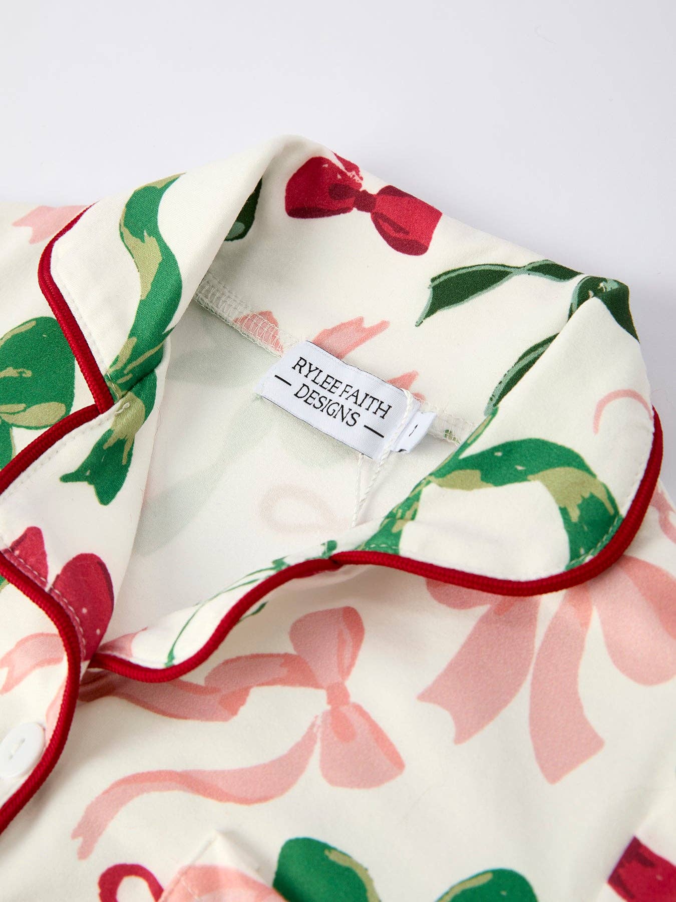 Holiday Bow Print Christmas Pajama Set – Girls Cozy Red Fur Trim