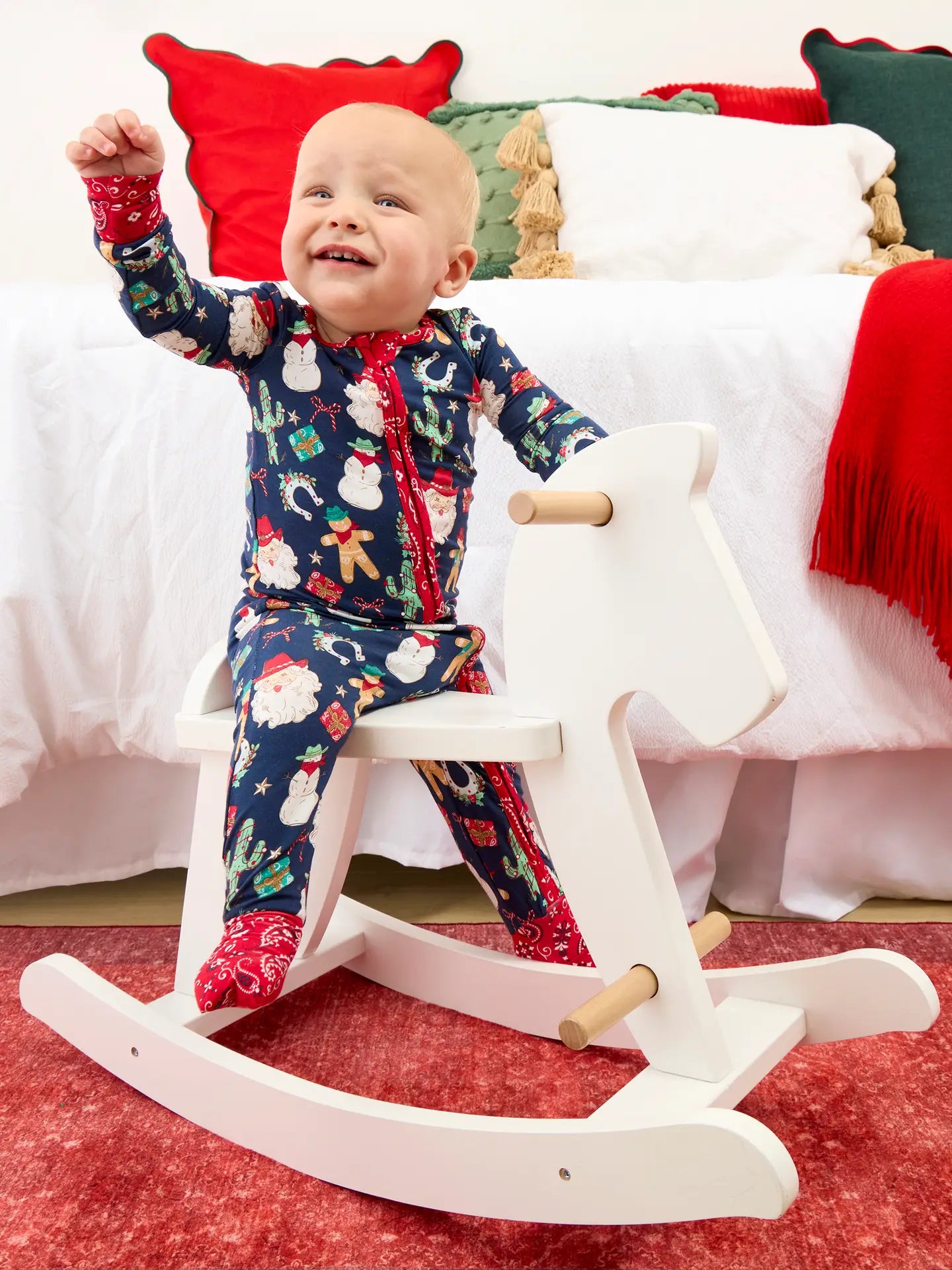 SoftSnooze™ Baby Bamboo Viscose Giddy Up Santa Western Christmas Convertible One Piece Footie Pajama