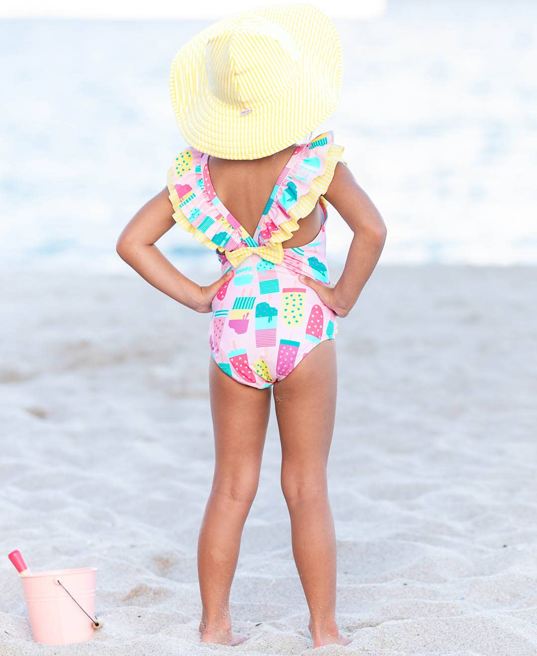 Girls Ice Cream Social Bow V-Back One Piece Swimsuit