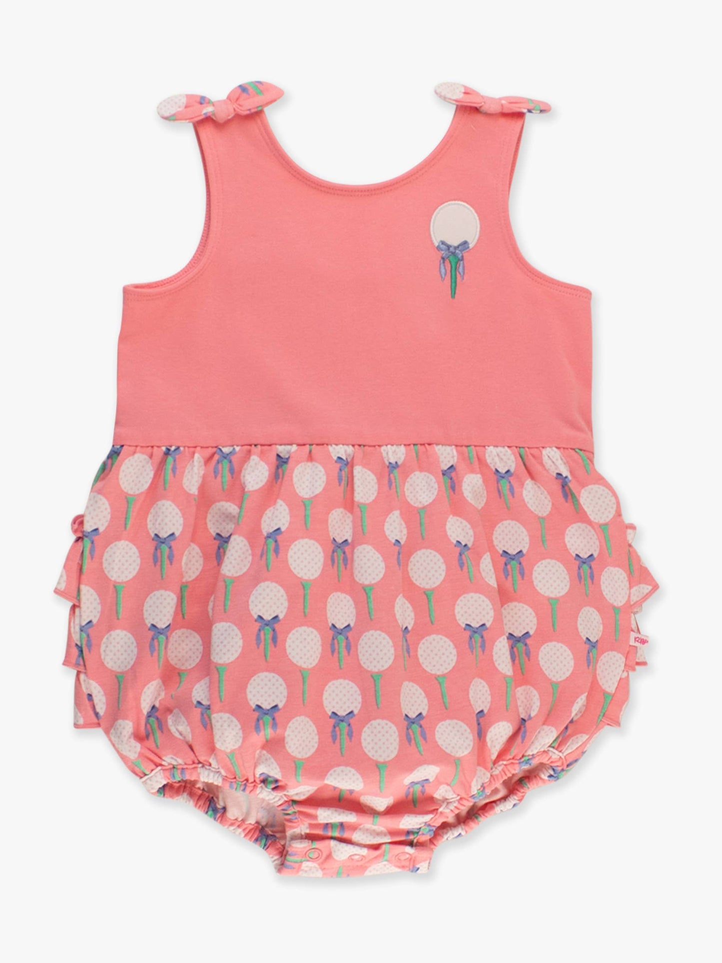 Baby Girls Pink Tee Time Knit Tie Shoulder Bubble Romper