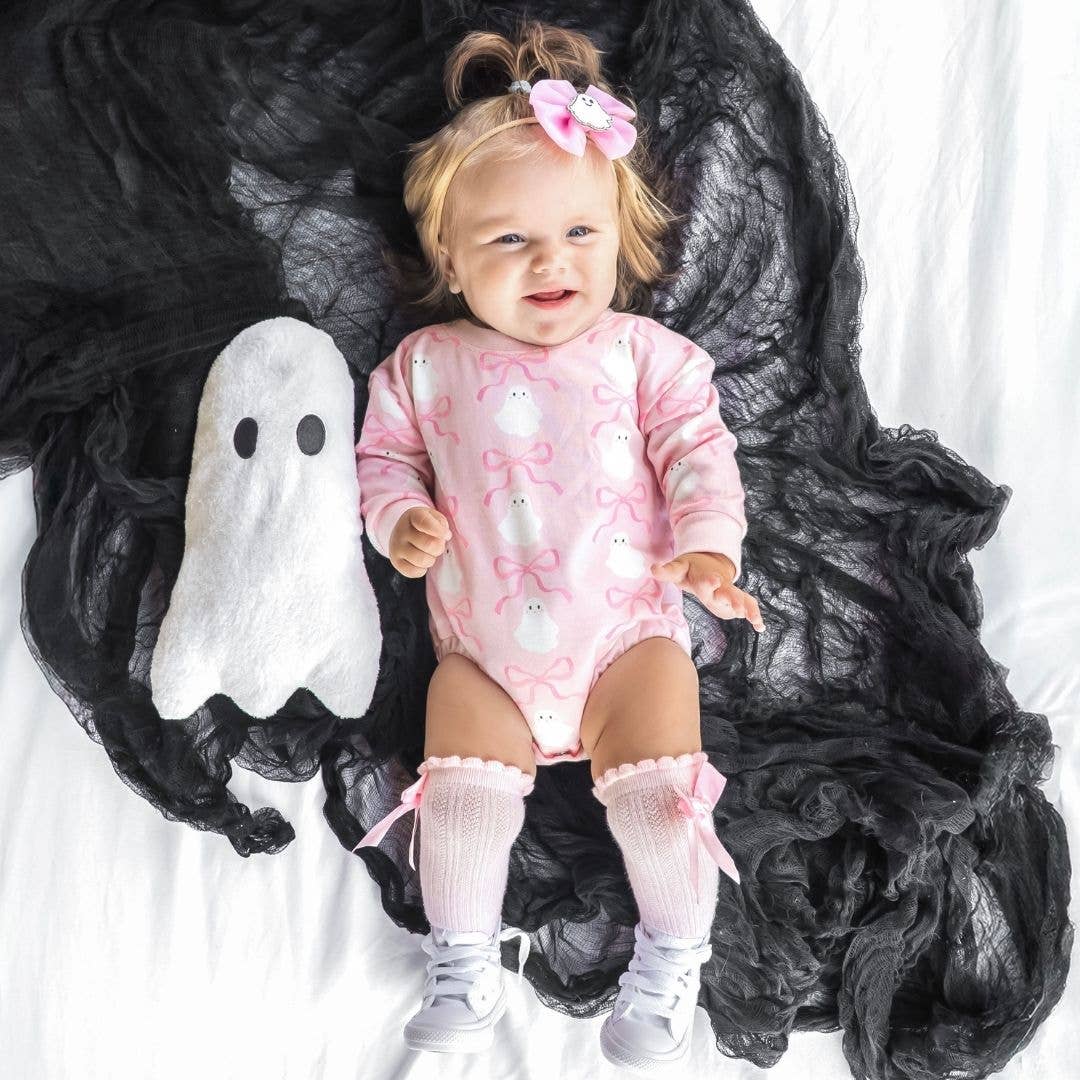 Coquette Ghost Halloween Long Sleeve Romper - Pink - Baby