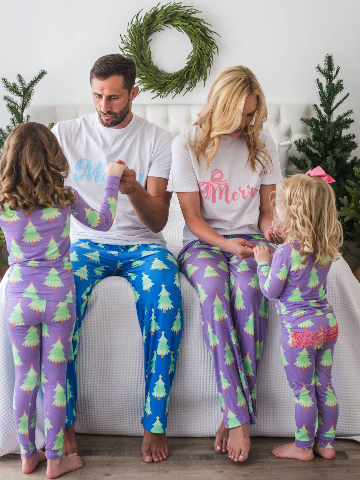SoftSnooze™ Toddler Girls Bamboo Viscose Purple Twinkling Trees Ruffle Long Sleeve Pajama Set with Signature Rear Ruffles
