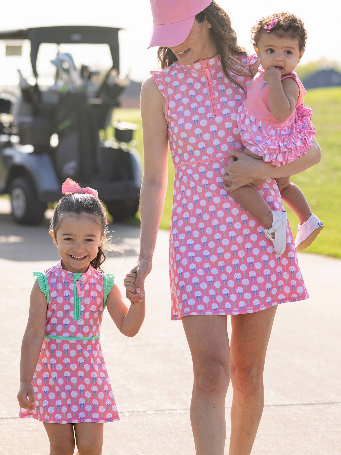 Baby Girls Pink Tee Time Knit Tie Shoulder Bubble Romper