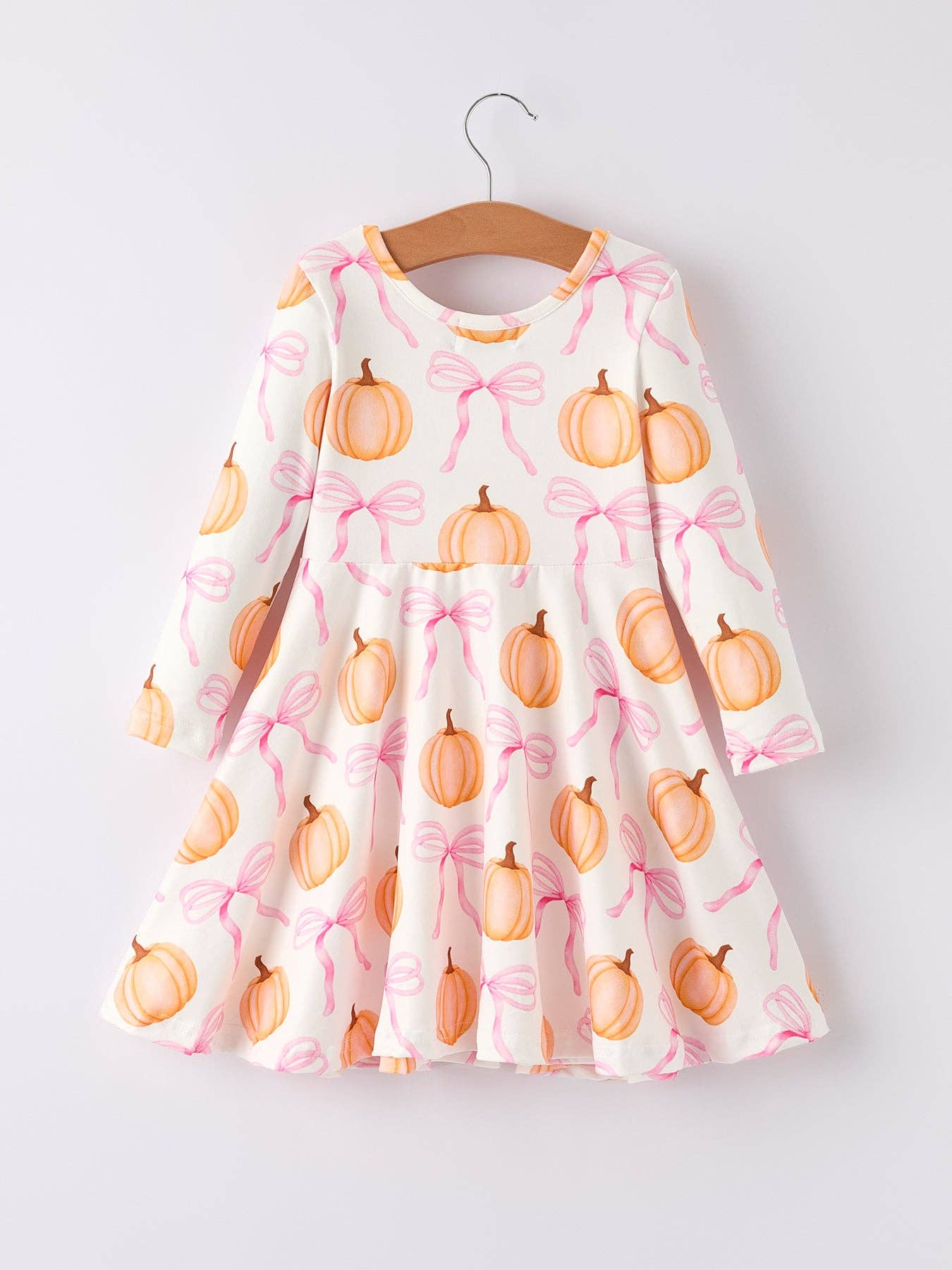 Halloween Pumpkin Bow Print Long Sleeve Dress