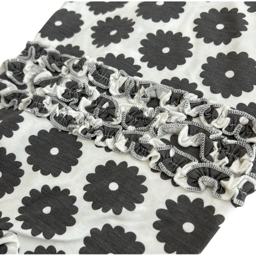 Graphic Floral Ruffle Bamboo Footie with Headband