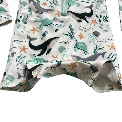 Sea Animals One Piece Rashguard Romper Swimsuit and Hat
