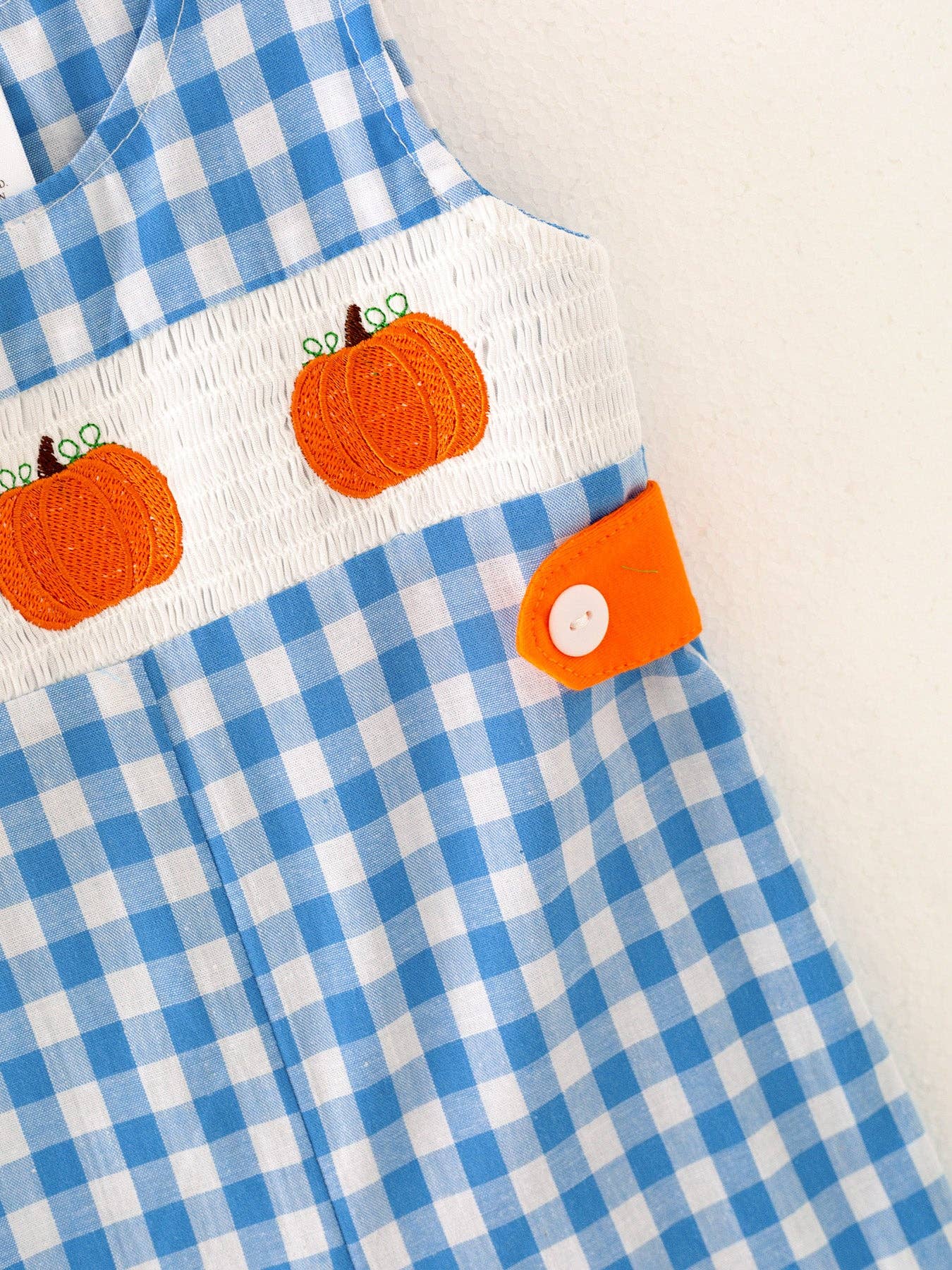 Pumpkin Blue Boys Smocking Embroidered Plaid Romper