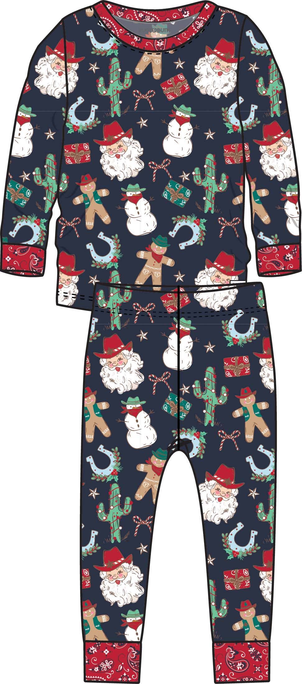 SoftSnooze™ Kids Bamboo Viscose Giddy Up Santa Western Christmas Long Sleeve Pajama Set