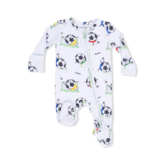 Soccer Balls Playing Soccer Blue - 2 Way Zipper Footie