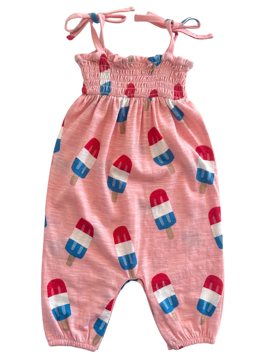 Popsicle Pink / Organic Smocked Jumpsuit