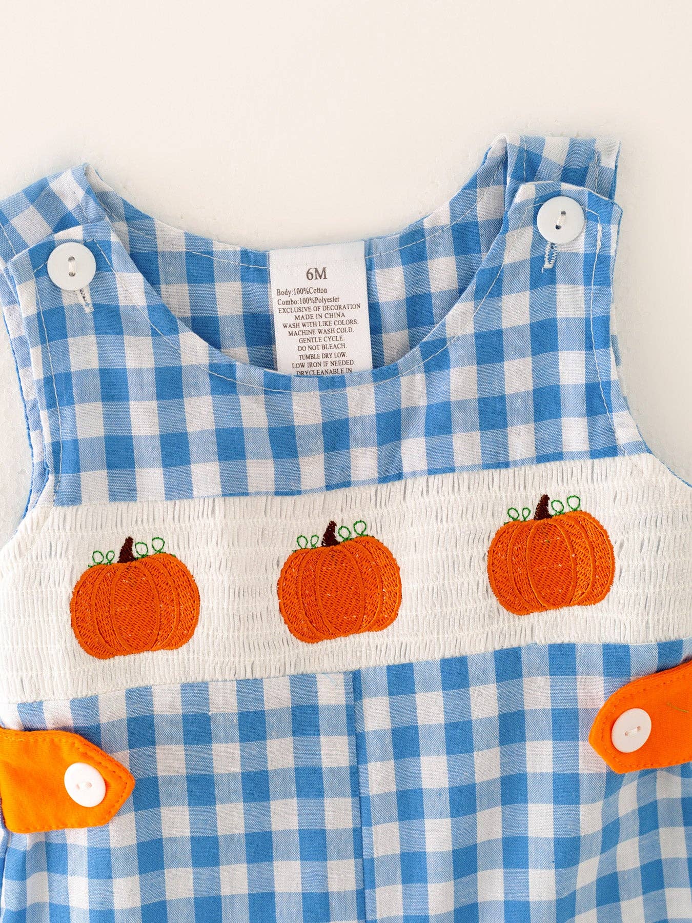 Pumpkin Blue Boys Smocking Embroidered Plaid Romper
